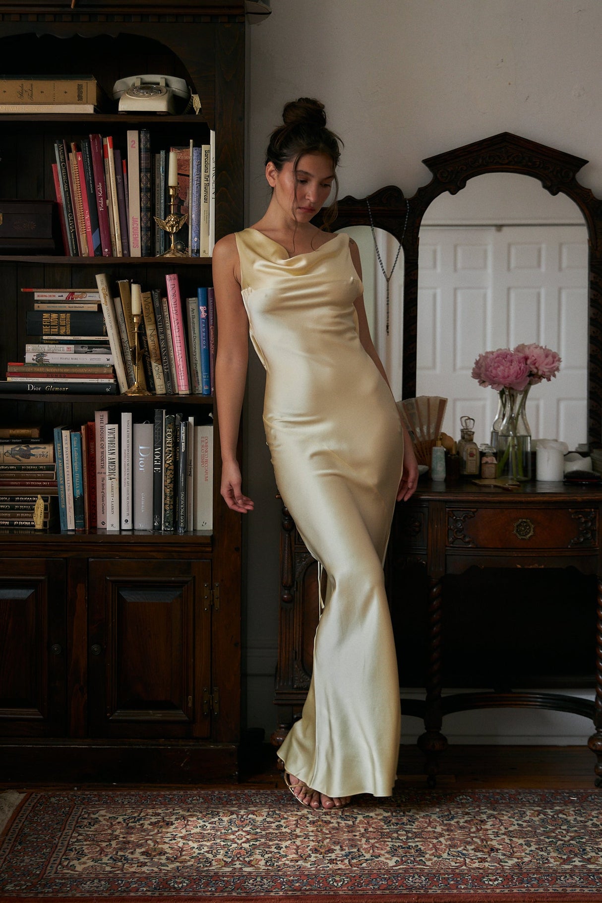 Plunging Back Cowl Dress in Butter