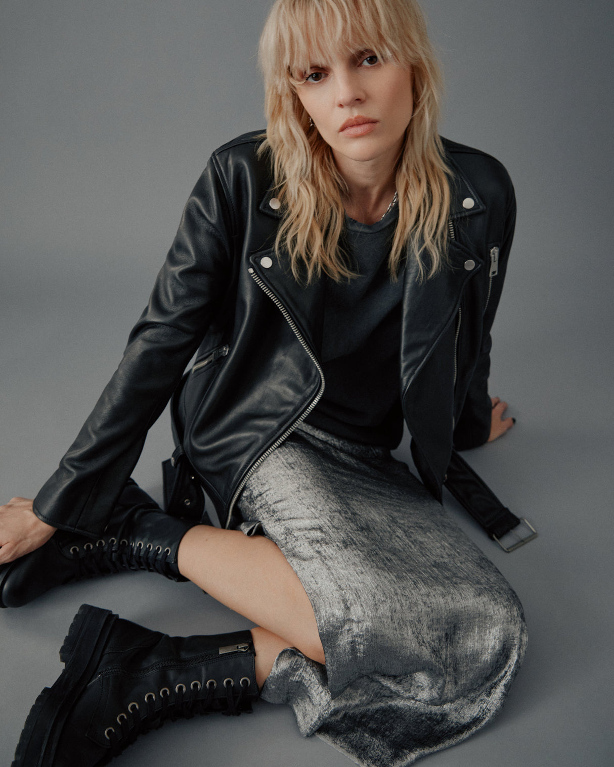 The Silver Long Sateen Skirt