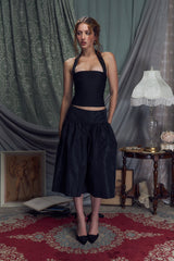 Satin Ribbon Halter Top in Noir