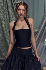 Satin Ribbon Halter Top in Noir