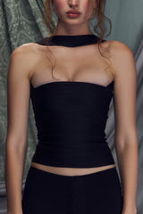 Satin Ribbon Halter Top in Noir