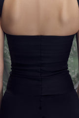 Satin Ribbon Halter Top in Noir