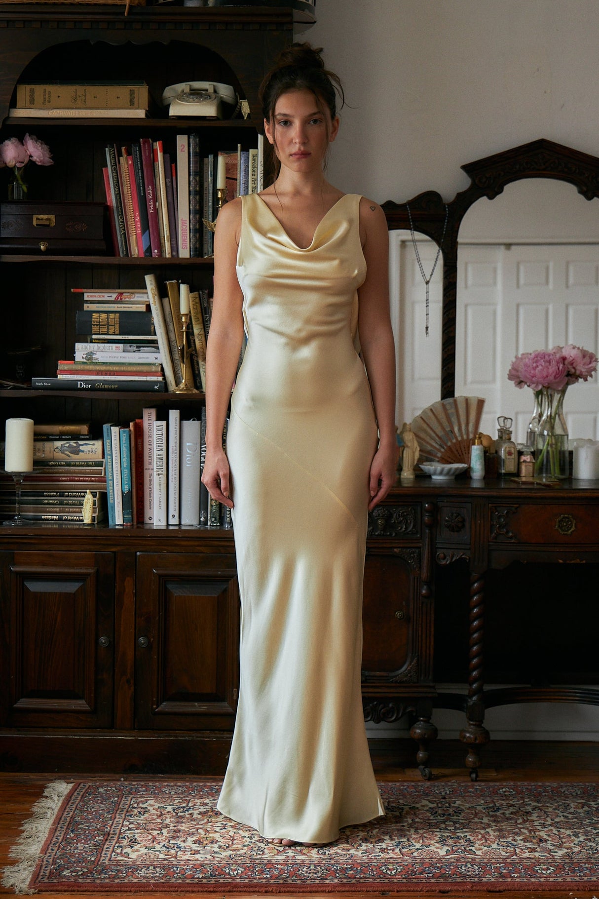 Plunging Back Cowl Dress in Butter