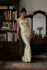Plunging Back Cowl Dress in Butter