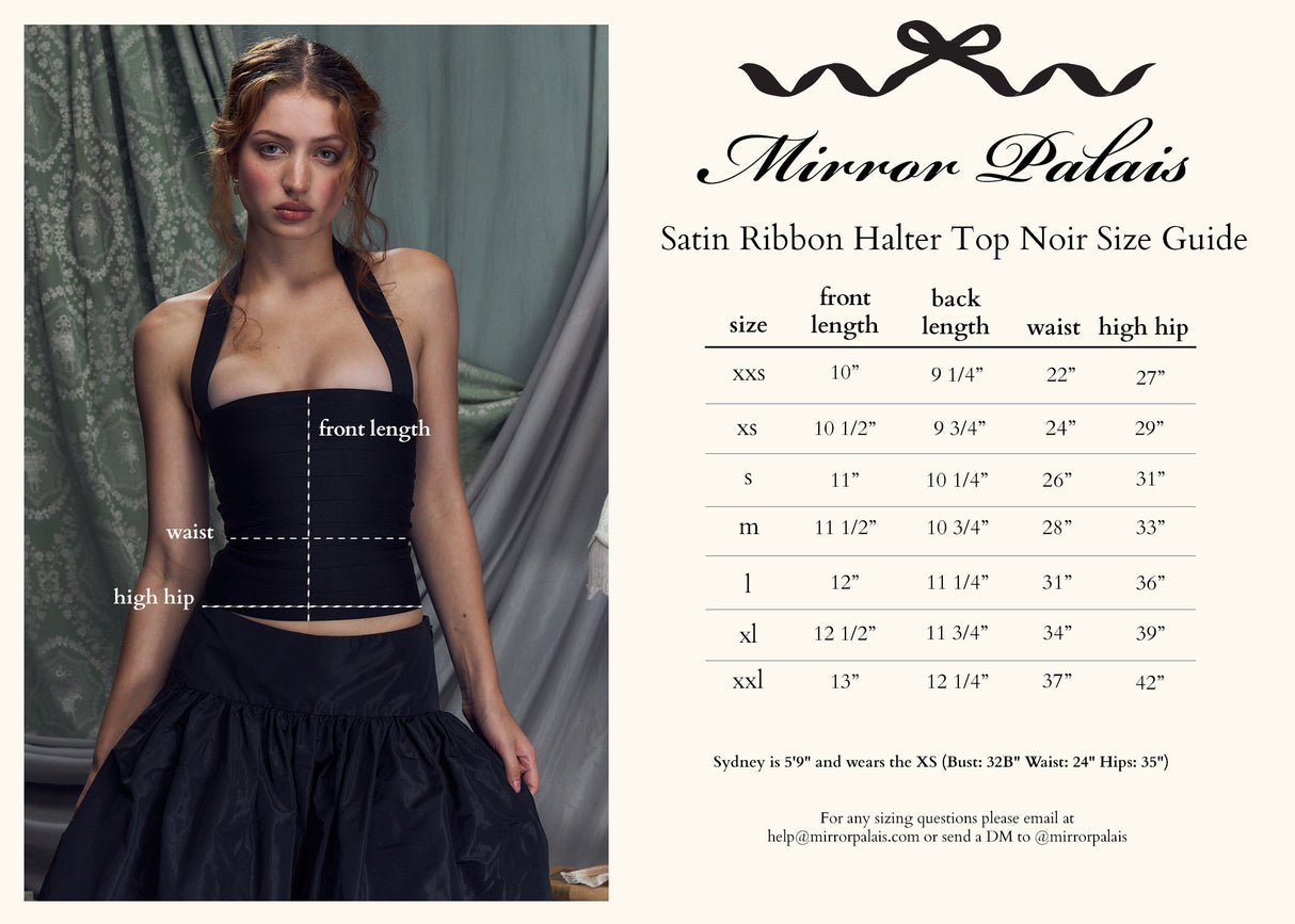 Satin Ribbon Halter Top in Noir