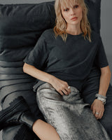 The Silver Long Sateen Skirt