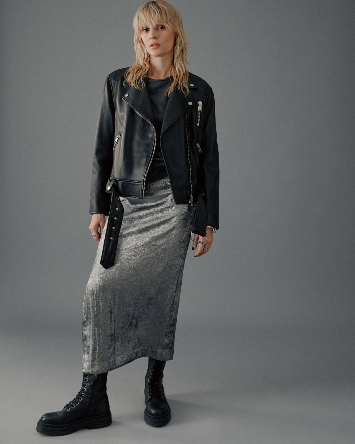 The Silver Long Sateen Skirt